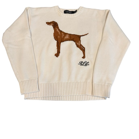 Lauren Ralph Lauren Dog Knit Sweater Women’s Petite Small PS Cream Intarsia - Picture 2 of 6